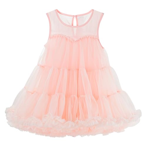 LACOFIA Mädchen Tütü Kleider Kinder Mehrlagiger Tüllkleid Flauschige Prinzessin Sommerkleider Blumenmädchen Kleid Rosa 4-5 Jahre von LACOFIA