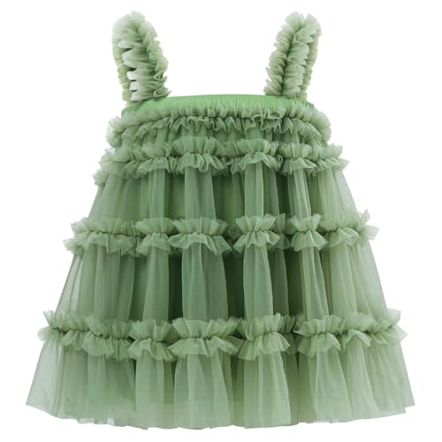 LACOFIA Mädchen Tütü Kleider Kinder Tüllkleid Mehrlagiger Flauschige Prinzessin Sommerkleider Blumenmädchen Kleid Rosa Grün 3-4 Jahre von LACOFIA