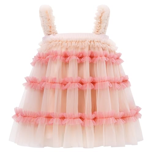 LACOFIA Mädchen Tütü Kleider Kinder Tüllkleid Mehrlagiger Flauschige Prinzessin Sommerkleider Blumenmädchen Kleid Rosa Hellrosa 3-4 Jahre von LACOFIA