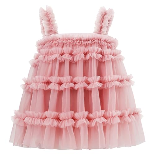 LACOFIA Mädchen Tütü Kleider Kinder Tüllkleid Mehrlagiger Flauschige Prinzessin Sommerkleider Blumenmädchen Kleid Rosa Rosa 7-8 Jahre von LACOFIA