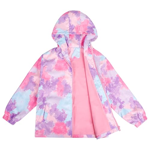 LACOFIA Mädchen Wasserdichte Jacke mit Fleece Futter Kinder Wasserabweisend Schule Übergangsjacke mit Kapuze und Gefüttert Regenjacke Herbst/Früher Winter für Kinder Mehrfarbig 146/152 (Etikett 12) von LACOFIA