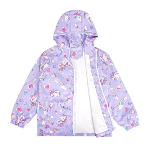 LACOFIA Mädchen Wasserdichte Jacke mit Fleece Futter Kinder Wasserabweisend Schule Übergangsjacke mit Kapuze und Gefüttert Regenjacke Herbst/Früher Winter für Kinder Violett 146/152 (Etikett 12) von LACOFIA