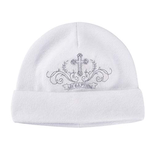 LACOFIA Neugeborene Jungen Mädchen Taufe Hut Unisex Baby Baumwolle Beanie Mütze mit Stickerei Weiß 0-3 Monate von LACOFIA