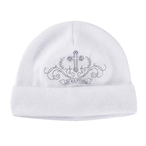 LACOFIA Neugeborene Jungen Mädchen Taufe Hut Unisex Baby Baumwolle Beanie Mütze mit Stickerei Weiß 3-6 Monate von LACOFIA