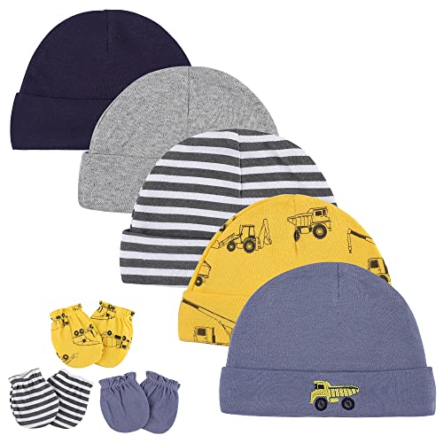 LACOFIA Neugeborenes Baby Beanie Mütze und Kratzfäustlinge Set 100% Baumwolle Baby Jungen Hüte und Handschuhe 8 PCS Blaues Auto 0-6 Monate von LACOFIA