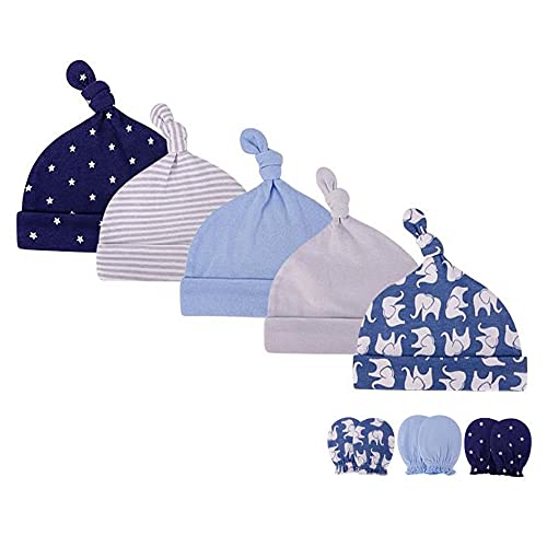 LACOFIA Neugeborenes Baby Beanie Mütze und Kratzfäustlinge Set 100% Baumwolle Kleinkind Jungen Hüte und Handschuhe 8 PCS 0-6 Monate von LACOFIA