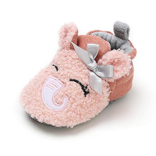 LACOFIA Neugeborenes Baby Jungen Mädchen Warme Winterschuhe Kleinkind rutschfest Weiche Sohle Krabbelschuhe Rosa 3-6 Monate von LACOFIA