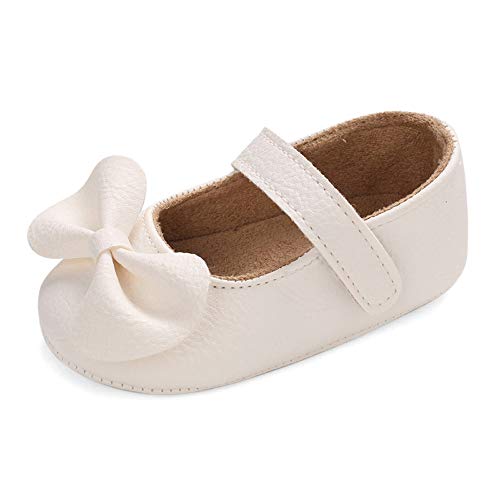 LACOFIA Neugeborenes Baby Krabbelschuhe Kleinkind Mädchen rutschfest Bowknot Prinzessin Mary Jane Schuhe Weiß 3-6 Monate ( Hersteller Größe: 1) von LACOFIA