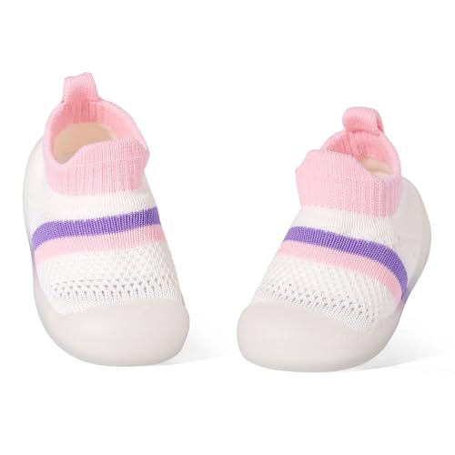 LACOFIA Sockenschuhe für Baby Jungen Mädchen Erste Lauflernschuhe Weiche Sohle mit Griffen Kleinkind Hausschuhe Socken mit Rutschfest Gummisohle Rosa 18-24 Monate von LACOFIA