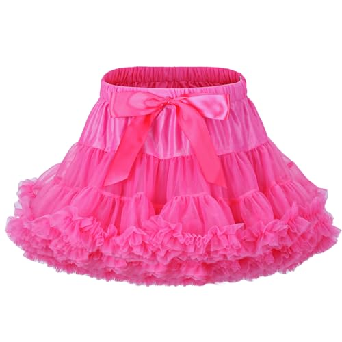 LACOFIA Tütü Rock Mädchen Kinder Rüsche Geschichtet Tüllrock Prinzessin Rock Minirock für Party Tanzen Rosa M 5-7 Jahre von LACOFIA