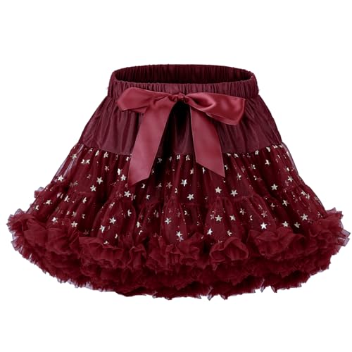 LACOFIA Tütü Rock Mädchen Kinder Rüsche Geschichtet Tüllrock Prinzessin Rock Minirock für Party Tanzen Weinrot L 8-10 Jahre von LACOFIA