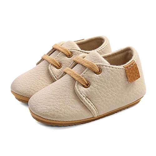 LACOIFA Baby Jungen Mädchen Sneakers Oxford Schnürschuhe Baby rutschfeste Erste Laufschuhe Beige 12-18 Monate von LACOFIA