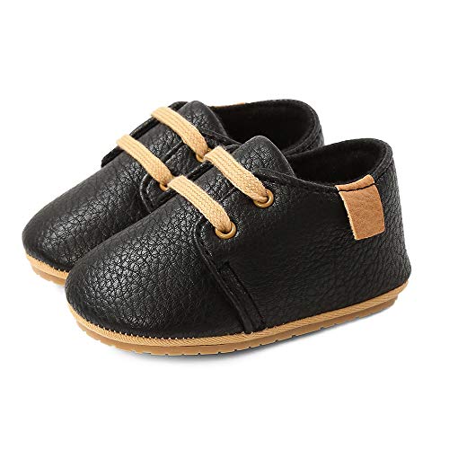 LACOIFA Baby Jungen Mädchen Sneakers Oxford Schnürschuhe Baby rutschfeste Erste Laufschuhe Schwarz 12-18 Monate von LACOFIA