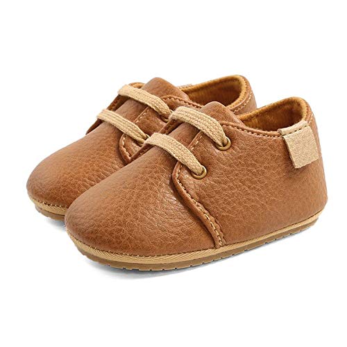 LACOIFA Baby Jungen Mädchen Turnschuhe Oxford Schnürschuhe Baby rutschfeste Erste Laufschuhe Braun 3-6 Monate von LACOFIA