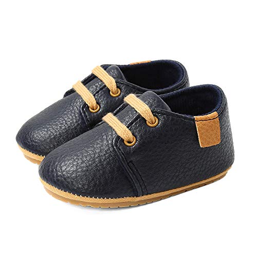 LACOIFA Baby Jungen Mädchen Turnschuhe Oxford Schnürschuhe Baby rutschfeste Erste Laufschuhe Marineblau 3-6 Monate von LACOFIA