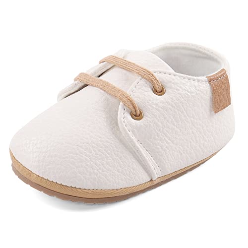 LACOIFA Baby Jungen Mädchen Turnschuhe Oxford Schnürschuhe Baby rutschfeste Erste Laufschuhe Weiß 12-18 Monate von LACOFIA