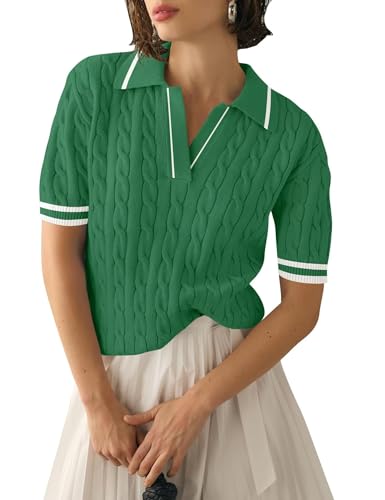 LACOZY Damen-Poloshirt, kurzärmelig, Revers, V-Ausschnitt, lässig, leicht, gerippt, Business-Blusen, grün, XXL LACOZY Damen-Poloshirt, kurzärmelig, Revers, V-Ausschnitt, lässig, leicht, gerippt, Business-Blusen, grün, XXL von LACOZY