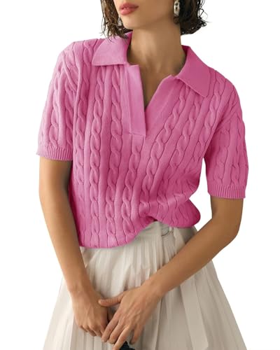 LACOZY Damen-Poloshirt, kurzärmelig, V-Ausschnitt, gerippt, lässig, leicht, Pullover 2025, rose pink, L LACOZY Damen-Poloshirt, kurzärmelig, V-Ausschnitt, gerippt, lässig, leicht, Pullover 2025, rose pink, L von LACOZY