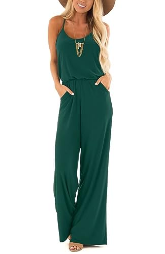 Lacozy Damen-Jumpsuit, locker, ärmellos, Spaghettiträger, weites Bein, Overall, Strampler, Schwarzes Grün, X-Large von LACOZY