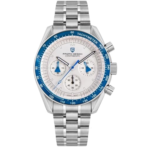Pagani Design 1701 Herren-Armbanduhr, Quarz, Männer Chronograph, Edelstahl, Sport-Armbanduhr für Herren, wasserdicht, Japanisches VK63-Uhrwerk von LACZ DENTON