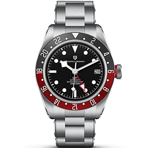 Pagani Design 1706 GMT Automatik Uhr Hommage Black Bay Herren Mechanische Armbanduhr Multi-Time Zone Funktion Wasserdicht 200M Sportuhr (Schwarz Rot) von LACZ DENTON
