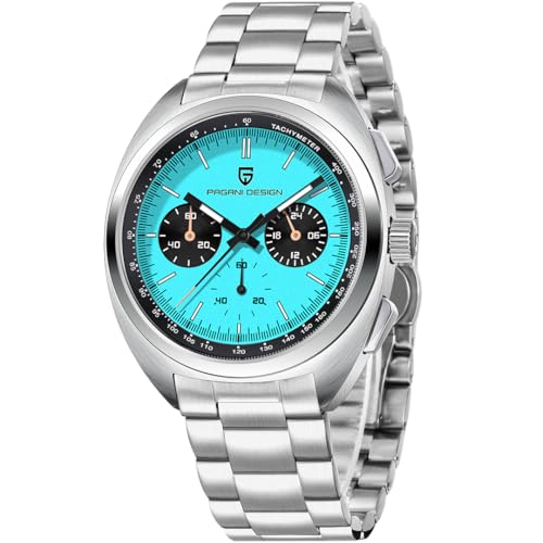 Pagani Design Herren Chronograph Uhr Saphir Spiegel 10Bar Wasserdicht Quarz Armbanduhr VK63 Uhrwerk PD1782 von LACZ DENTON