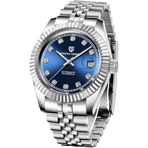 Pagani Design Klassische Herrenuhr aus Edelstahl, mechanisch, wasserdicht, Leuchtend, mit synthetischem Saphirglas von LACZ DENTON