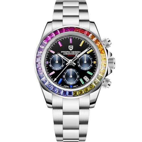 Pagani Design PD1644 Herren-Quarzuhr, VK63-Uhrwerk, Herrenmode, Chronograph, Regenbogen-Lünette, Saphirglas, Sport-Armbanduhren von LACZ DENTON