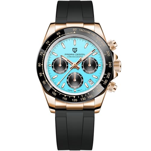 Pagani Design Herren-Armbanduhr Saphir Sport Quarzuhr Edelstahl Herren Wasserdicht Armbanduhr VK63 Uhrwerk Mode Chronograph von LACZ DENTON