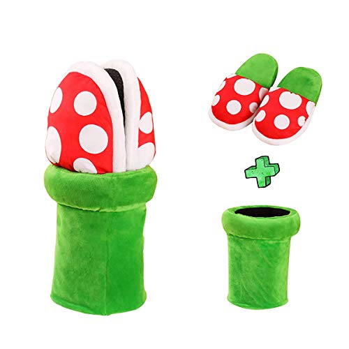 Piranha Plants Plush Home Wear Hausschuhe Cannibal Flower Shape Cosplay Schuhe/Dot Muster Hausschuhe Loafer mit Pipe Topflappen für Erwachsene Teens Home Schuhe Weihnachtsgeschenke von LADAMI