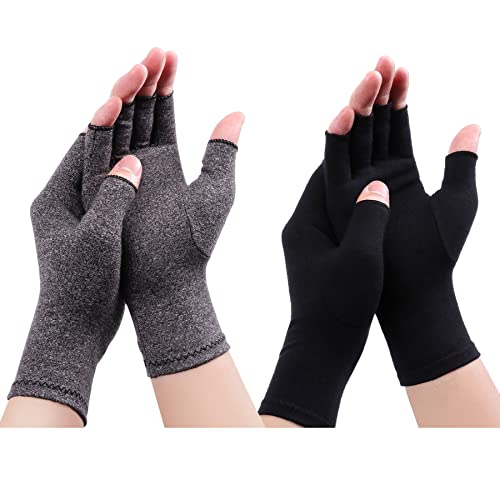 LADES DIRERCT Arthritis Handschuhe - Kompressions-Handschuhe Für Schmerzlinderung Rheumatische Arthritis Fingerlose Handschuhe Damen Herren Handschuhe Osteoarthritis Gelenkschmerzen (Schwarz+Grau, L) von LADES DIRERCT