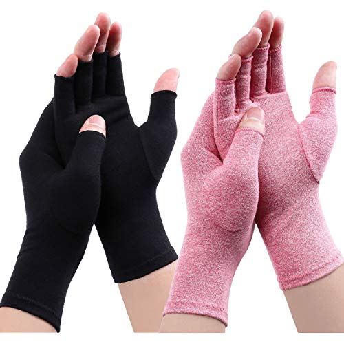 LADES DIRERCT Arthritis Handschuhe - Kompressions-Handschuhe Für Schmerzlinderung Rheumatische Arthritis Fingerlose Handschuhe Damen Herren Handschuhe Osteoarthritis Gelenkschmerzen (Schwarz+Rosa, M) von LADES DIRERCT