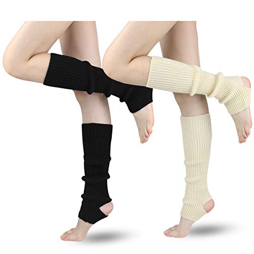 LADES DIRERCT Damen Stulpen - Stricken Beinstulpen Socken Mit Fersenloch Gestrickt Beinwärmer Ballett Yoga Stulpen Legwarmer Strümpfe 1980er Jahre Party Kleid, Schwarz+weiß, M von LADES DIRERCT