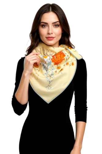 LADORENA Seidentuch Damen Natürliche Maulbeerseide 100% SEIDE HQ-Qualität Seidenschal Halstuch 90x90 Beige LD92401 von LADORENA