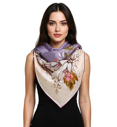 LADORENA Seidentuch Damen Natürliche Maulbeerseide 100% SEIDE Q-Qualität Seidenschal Halstuch 90x90 Beige LD91803 von LADORENA