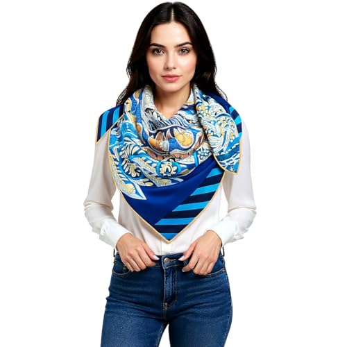 LADORENA Seidentuch Damen Natürliche Maulbeerseide 100% SEIDE Q Qualität Seidenschal Halstuch 90x90 Blau LD1031210601 von LADORENA