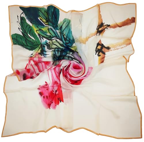 LADORENA Seidentuch Damen Natürliche Maulbeerseide 100% SEIDE Q-Qualität Seidenschal Halstuch groß Beige Grün Rot LD1201 von LADORENA