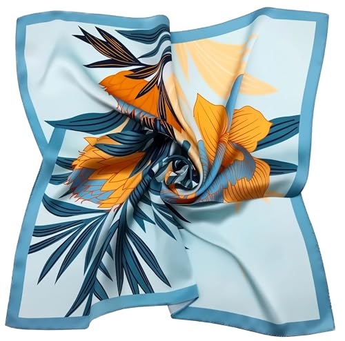 LADORENA Seidentuch Damen Natürliche Maulbeerseide PREMIUM Qualität 100% Seide Seidenschal Halstuch 65x65 cm Blau LDAM06303 von LADORENA