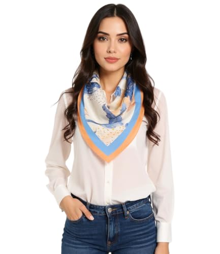LADORENA Seidentuch Damen PREMIUM Qualität -100% Seide Seidenschal Halstuch 65x65cm Blau LDAM029 von LADORENA