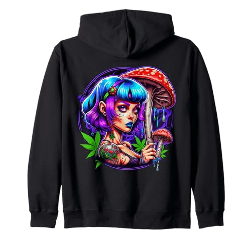 Damen mit Pilzen Design Blaues Haar Cartoon Damen Rot Kapuzenjacke Damen mit Pilzen Design Blaues Haar Cartoon Damen Rot Kapuzenjacke von LADY WITH MUSHROOM DESIGN. BLUE HAIR WOMAN CARTOON