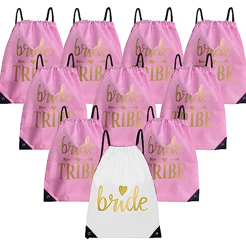 Lady & Home 10 Stück Brautjungfer Kordelzugbeutel Bride Squad Kordelzug Tasche für Junggesellinnenabschied Geschenk, Pink, Inches, Minimalistisch Lady & Home 10 Stück Brautjungfer Kordelzugbeutel Bride Squad Kordelzug Tasche für Junggesellinnenabschied Geschenk, Pink, Inches, Minimalistisch von LADY&HOME