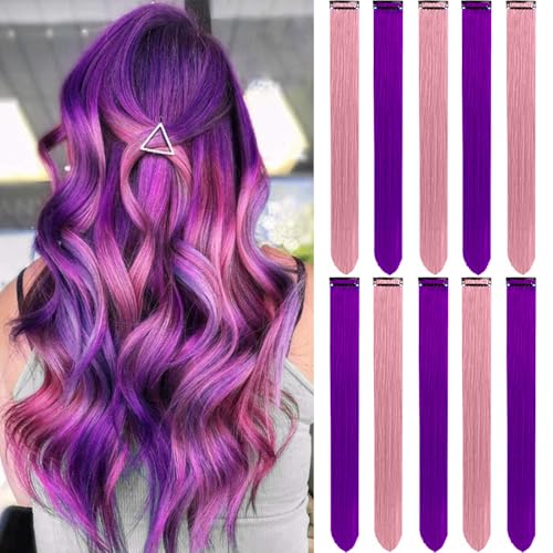 LADYAMZ Haarverlängerungen, bunt, 10 Stück, bunt, Party-Clip, Kunsthaar-Extensions, Lila und Prinzessin, für Weihnachten, Mädchen, Frauen, Kinder, Fie LADYAMZ Haarverlängerungen, bunt, 10 Stück, bunt, Party-Clip, Kunsthaar-Extensions, Lila und Prinzessin, für Weihnachten, Mädchen, Frauen, Kinder, Fie von LADYAMZ