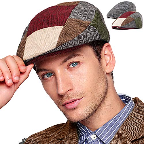 LADYBRO 2er-Pack verstellbare Newsboy Hüte für Herren Flache Kappe Irish Cabbie Gatsby Tweed Ivy von LADYBRO
