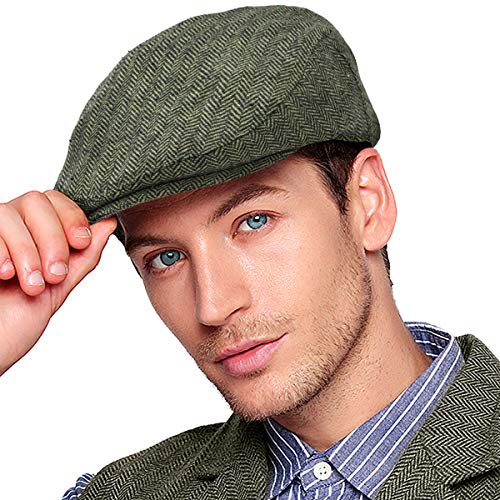 Herren Ivy Gatsby Newsboy Cap – Klassische Wollmischung Tweed Flat Cap Cabbie Hat Herren, 004 Grün, L/XL von LADYBRO