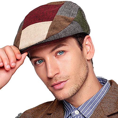 Herren Ivy Gatsby Newsboy Cap – Klassische Wollmischung Tweed Flat Cap Cabbie Hat Herren - Rot - 7.625 von LADYBRO
