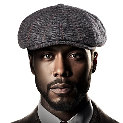 LADYBRO 8-Panel Herren Newsboy-Mütze - Fischgrätenmuster Tweed-Wollmischung Hüte Schirmmütze Scally Ivy Cap Vintage Alltag Freizeit von LADYBRO
