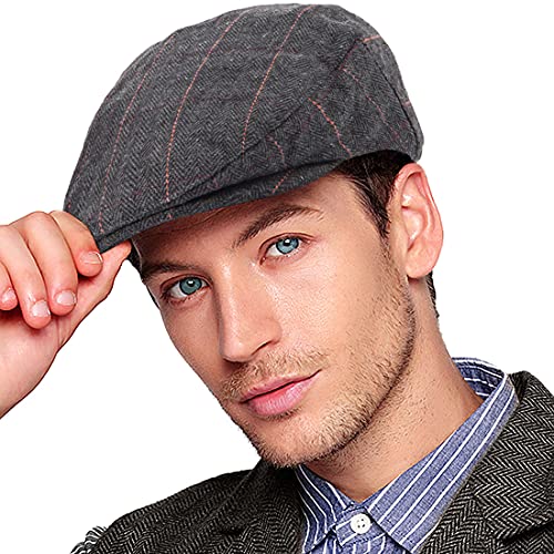 LADYBRO Herren Ivy Gatsby Newsboy Cap – Klassische Wollmischung Tweed Flat Cap Cabbie Hat Herren, 001 Plaid Schwarz, XL/XXL von LADYBRO