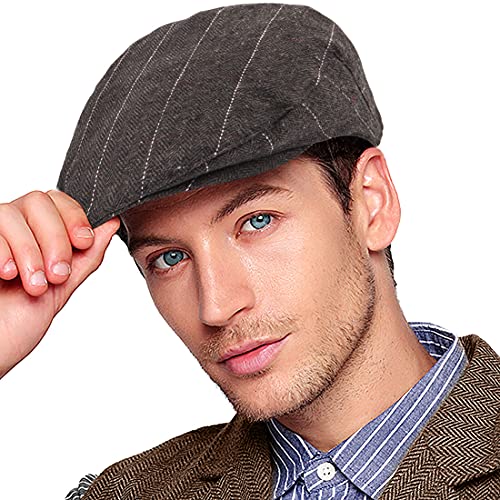 LADYBRO Herringbone Flat Ivy Newsboy Cap für Herren Klassische Wollmischung Tweed Cabbie Hut, 005 Plaid Dunkelbraun, XL/XXL von LADYBRO