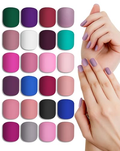 LADYING 24 Packs (576 PCS) Matt Eckig Nägel Zum Aufkleben Kurz,Press on Nails Kit,Hochwertig Kunstnägel Fake Nails Short,Fingernägel Künstliche Nägel für Frauen von LADYING