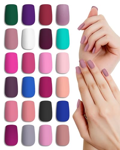 LADYING 24 Packs (576 PCS) Matt Eckig Nägel Zum Aufkleben Mittel,Hochwertig Kunstnägel Fake Nails Square,Farbig Press on Nails Set mit Nagelfeile,Fingernägel Künstliche Nägel für Frauen von LADYING